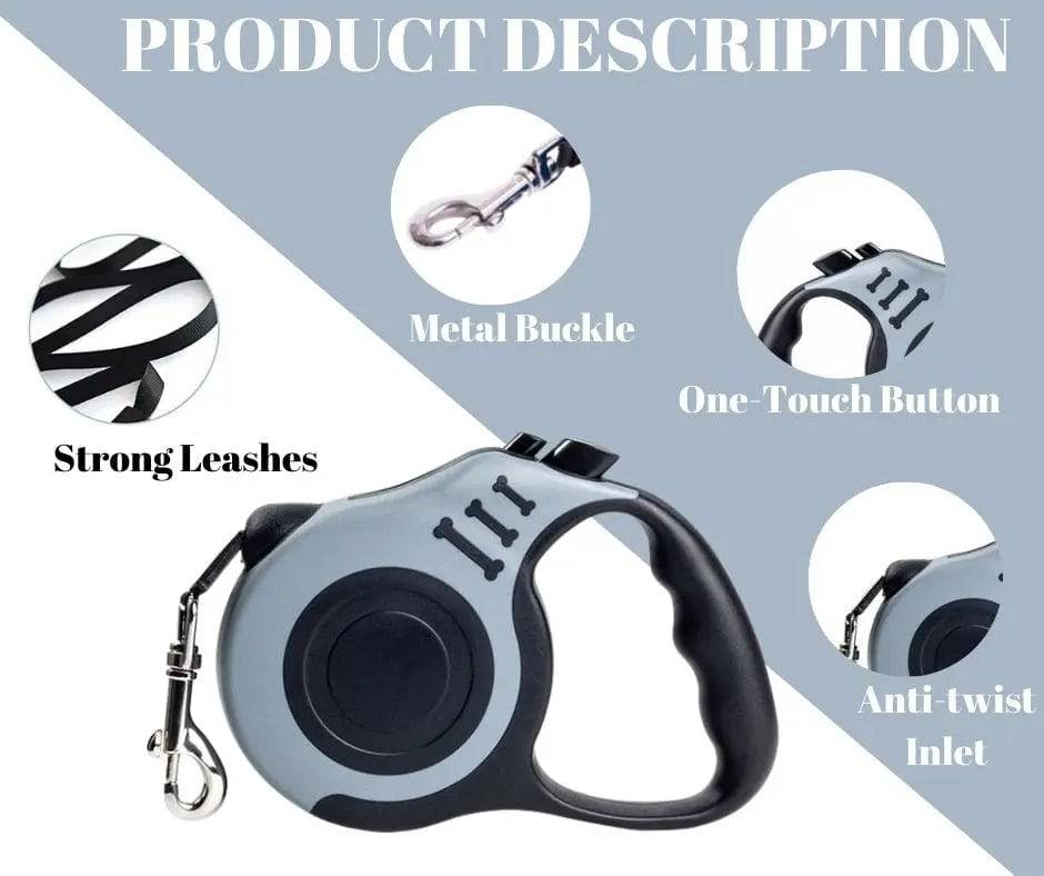 Gray Dog Leash 3m 5m Durable Leash Automatic Retractable Nylon Cat Lead Extension Puppy Walking Running Lead Roulette For Dog - TrendyPet's Zone