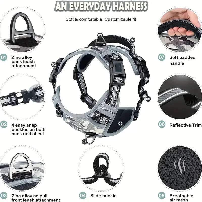 Gray No-Pull Dog Adjustable Harness with Easy Control Handle TrendyPet's Zone
