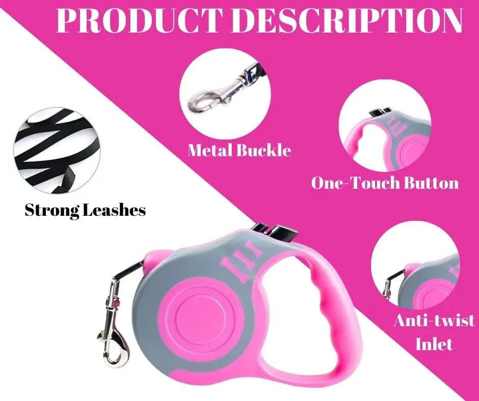 Gray Pink Dog Leash 3m 5m Durable Leash Automatic Retractable Nylon Cat Lead Extension Puppy Walking Running Lead Roulette For Dog - TrendyPet's Zone