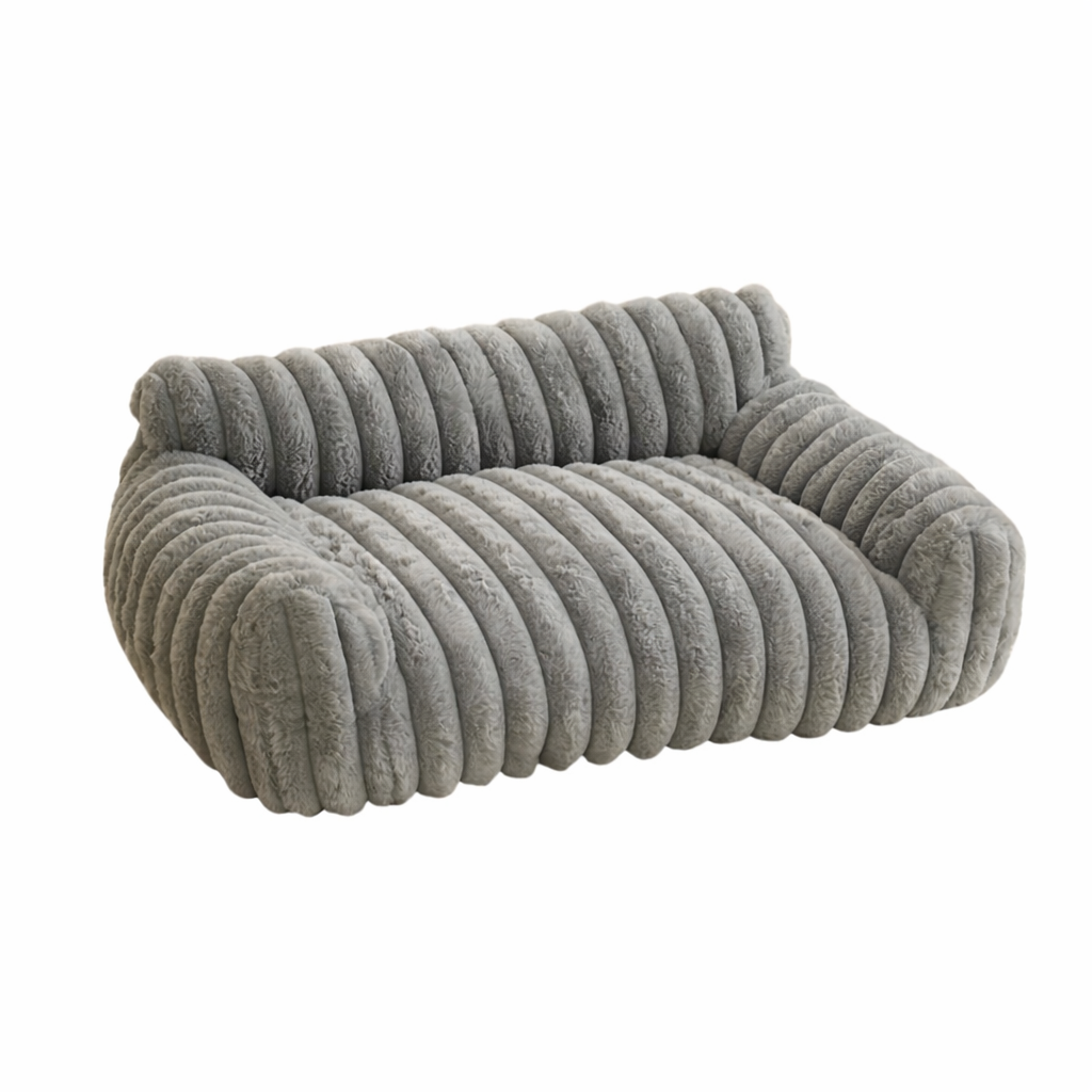Beige Cat Sofa Bed – Soft Polyester Striped Pet Bed, Breathable All-Season Cozy Couch for Small to Medium Cats TrendyPet's Zone