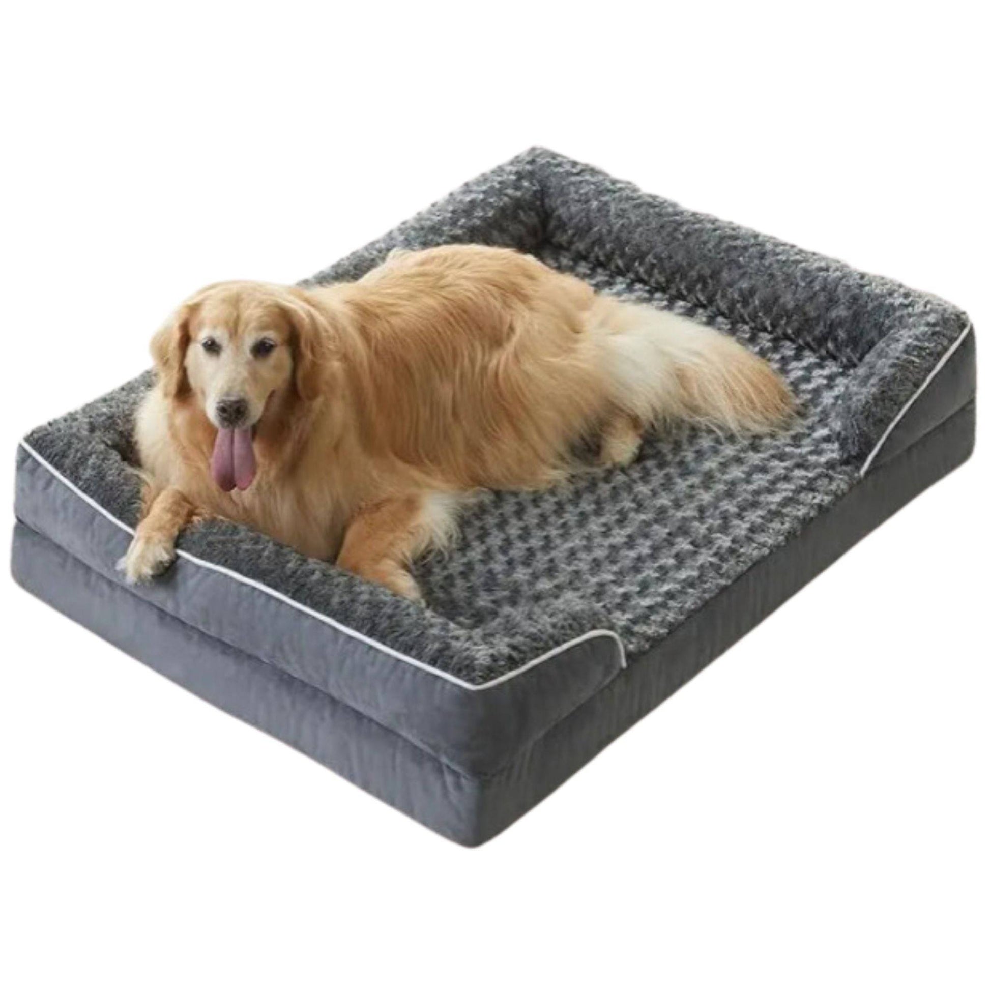 Gray Bolster Dog Bed with Waterproof Lining & Non-Skid Bottom, Washable, Orthopedic Egg Foam Couch TrendyPet's Zone