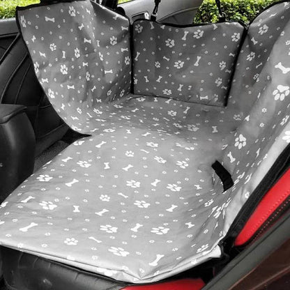 Gray waterproof dog car seat cover with safety belt, hammock style, for rear back seat protection by TrendyPet's Zone.