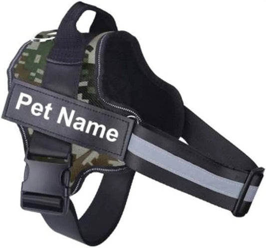 Green Camouflage Dog Harness No Pull Reflective Breathable Pet Harness With Name For Dogs Custom Patch Adjustable Outdoor Walking Dog Supplies - TrendyPet's Zone