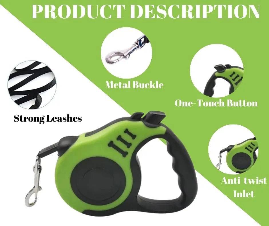 Green Dog Leash 3m 5m Durable Leash Automatic Retractable Nylon Cat Lead Extension Puppy Walking Running Lead Roulette For Dog - TrendyPet's Zone