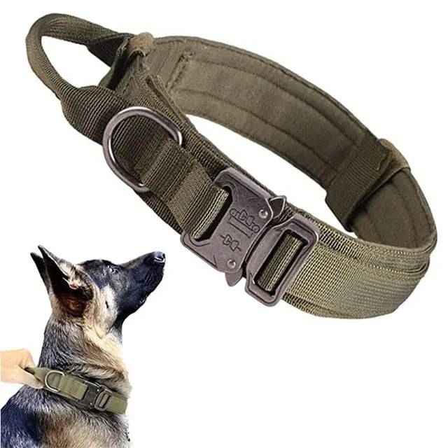 Green Durable Tactical Dog Collar Leash Set Military Pet Collars Heavy Duty For Dogs Training Accessories - TrendyPet's Zone