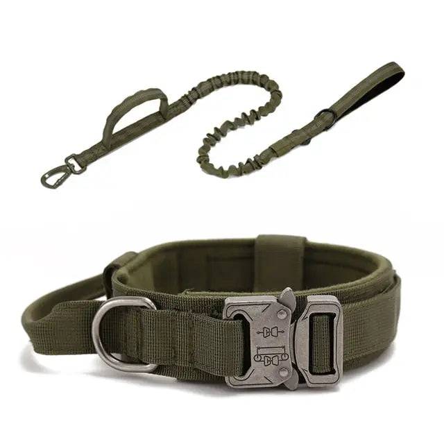 Green Durable Tactical Dog Collar Leash Set Military Pet Collars Heavy Duty For Dogs Training Accessories - TrendyPet's Zone