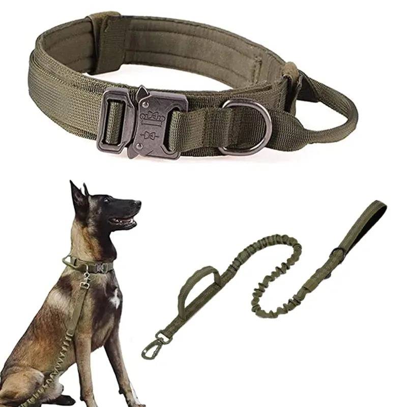 Green Durable Tactical Dog Collar Leash Set Military Pet Collars Heavy Duty For Dogs Training Accessories - TrendyPet's Zone
