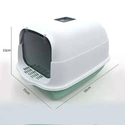 Green Fully Enclosed - Semi-sealed Pet Cat Litter Box Anti-Splash Deodorant Cat Toilet Two-Way Litter Tray with Shovel Litter Tray - TrendyPet's Zone