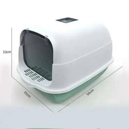 Green Fully Enclosed - Semi-sealed Pet Cat Litter Box Anti-Splash Deodorant Cat Toilet Two-Way Litter Tray with Shovel Litter Tray - TrendyPet's Zone