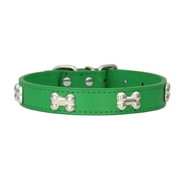 Green Pet Dog Collar Bone Leather Durable Pet Supplies Accessories Neck Strap Collar for Dog Puppy Pug Collars for Small Large Dogs - TrendyPet's Zone
