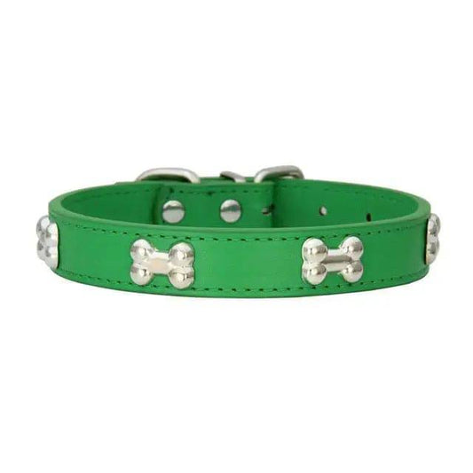 Green Pet Dog Collar Bone Leather Durable Pet Supplies Accessories Neck Strap Collar for Dog Puppy Pug Collars for Small Large Dogs - TrendyPet's Zone