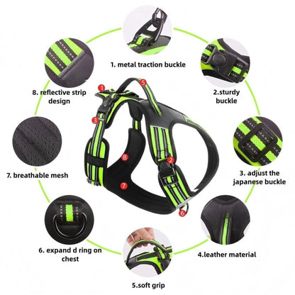 Green Adjustable Reflective No-Pull Dog Harness Soft Padded Vest TrendyPet's Zone