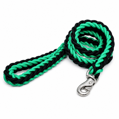 Green and black nylon dog leash with a double-row adjustable collar, designed for medium to large dogs by TrendyPet's Zone.