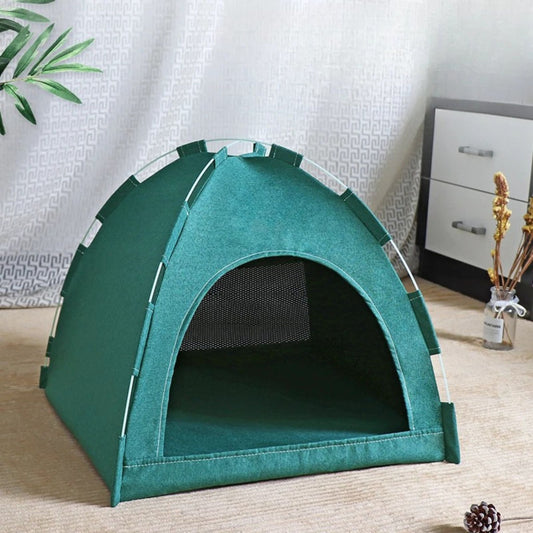 Green foldable cat house tent by TrendyPet's Zone, portable, breathable, suitable for four seasons, cozy shelter for cats.