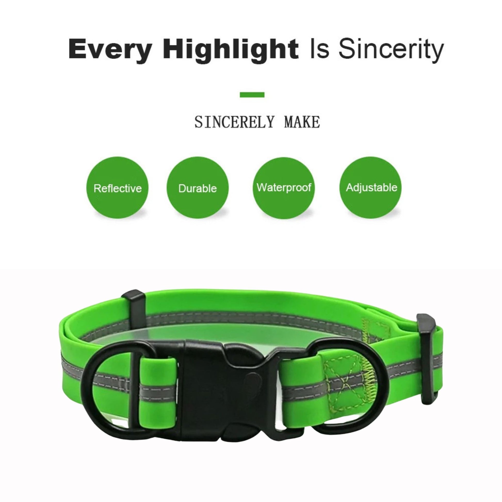 Green PVC Pet Dog Collar with Reflective Stripe Anti-Odor Adjustable - TrendyPet's Zone