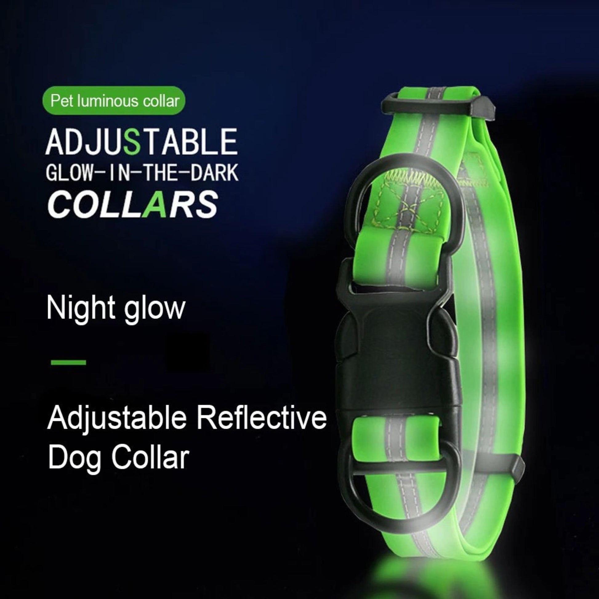 Green PVC Pet Dog Collar with Reflective Stripe Anti-Odor Adjustable - TrendyPet's Zone