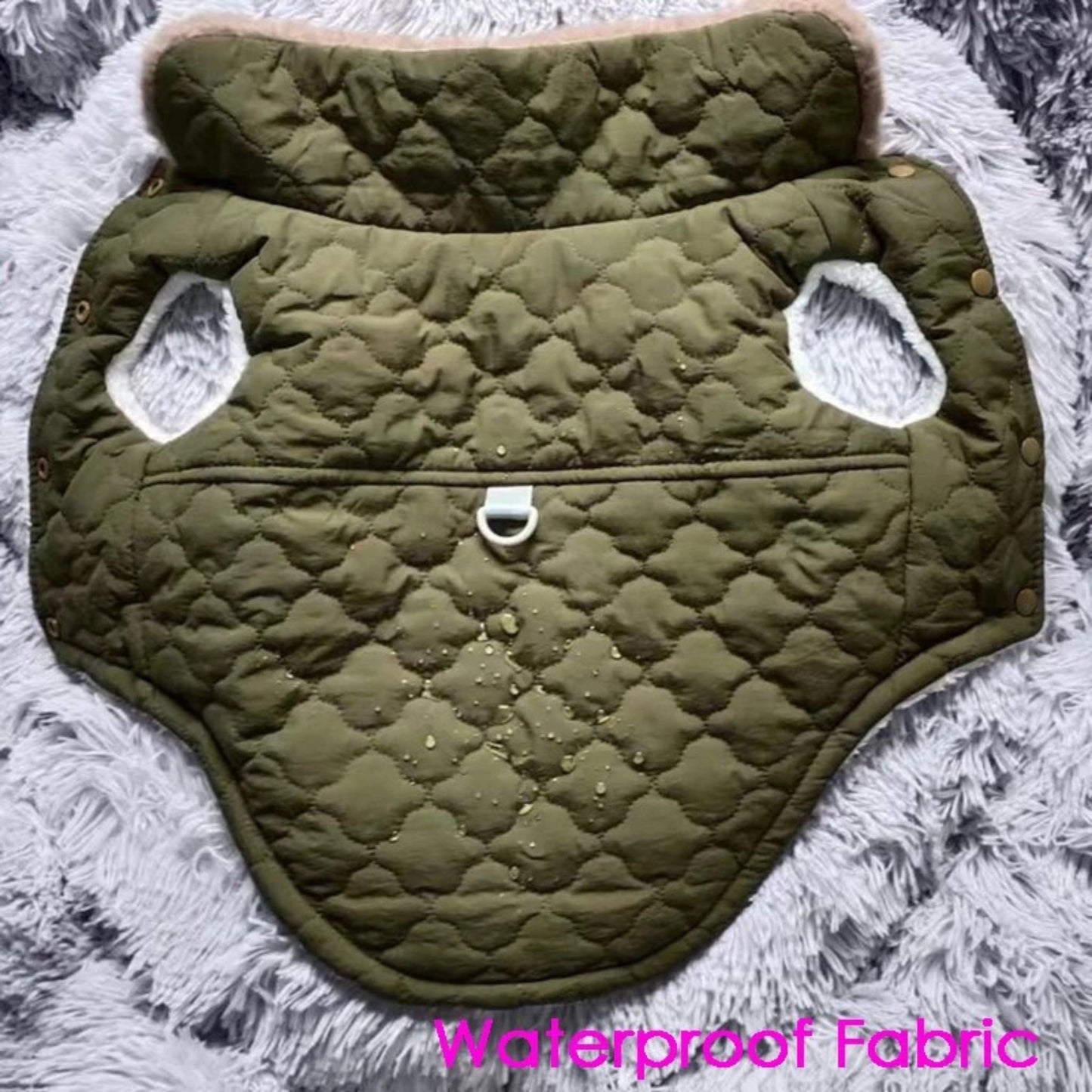 Green Quilted Dog Vest Jacket with Fur Collar Water-Resistant TrendyPet's Zone
