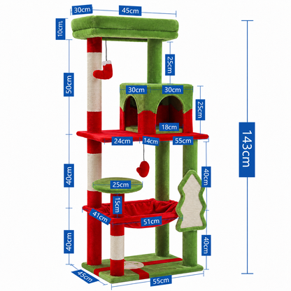 Green TrendyPet's Zone cat tree with plush platforms, sisal scratching posts, spacious hammock, and large condos for cats.