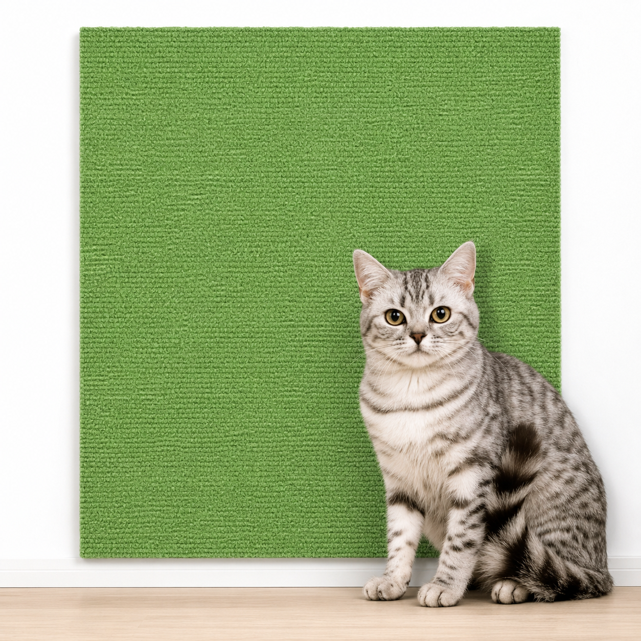 Green durable cat scratch mat by TrendyPet's Zone, trimmable and self-adhesive, designed to protect furniture from scratching.