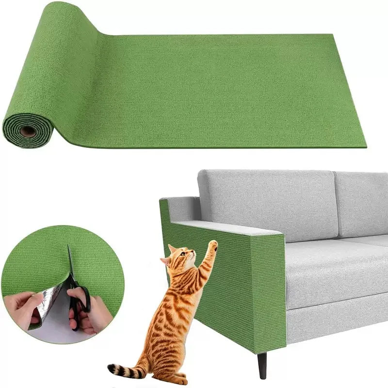 Green durable cat scratch mat by TrendyPet's Zone, trimmable and self-adhesive, designed to protect furniture from scratching.
