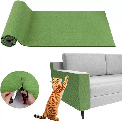 Green durable cat scratch mat by TrendyPet's Zone, trimmable and self-adhesive, designed to protect furniture from scratching.