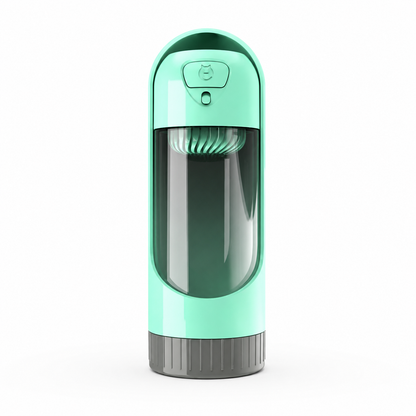 Green portable dog water bottle with built-in drinking bowl by TrendyPet's Zone, suitable for small and large dogs.