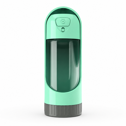 Green portable pet dog water bottle with built-in drinking bowl, ideal for small and large dogs from TrendyPet's Zone.