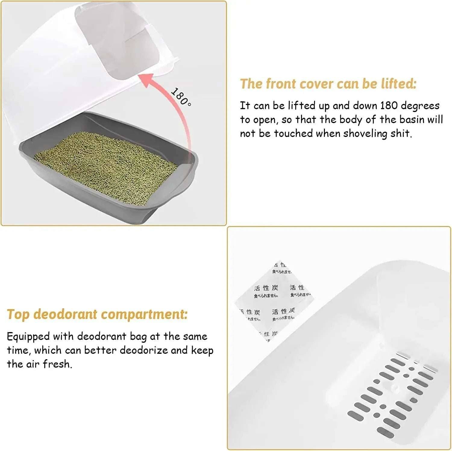 Grey Fully Enclosed - Semi-sealed Pet Cat Litter Box Anti-Splash Deodorant Cat Toilet Two-Way Litter Tray with Shovel Litter Tray - TrendyPet's Zone