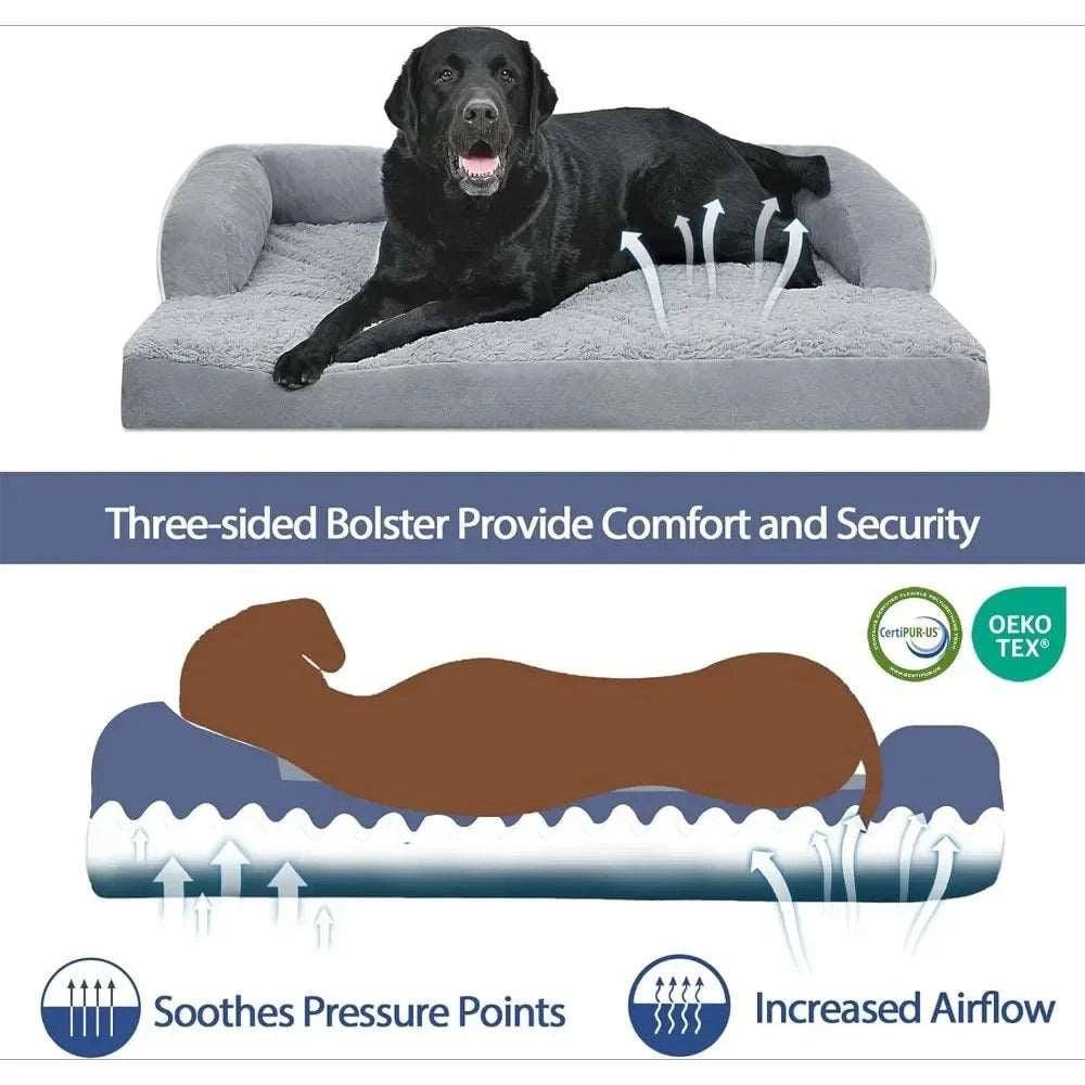 Grey White Memory Foam Orthopedic Dogs Beds with Bolsters, Removable Washable Cover, Nonskid Bottom, Size 45.0" x 35.0" x 8.0" TrendyPet's Zone
