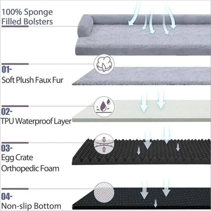 Grey White Memory Foam Orthopedic Dogs Beds with Bolsters, Removable Washable Cover, Nonskid Bottom, Size 45.0" x 35.0" x 8.0" TrendyPet's Zone