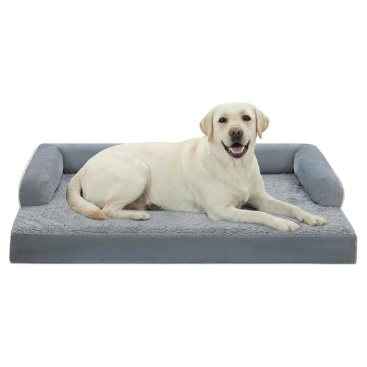 Grey White Memory Foam Orthopedic Dogs Beds with Bolsters, Removable Washable Cover, Nonskid Bottom, Size 45.0" x 35.0" x 8.0" TrendyPet's Zone