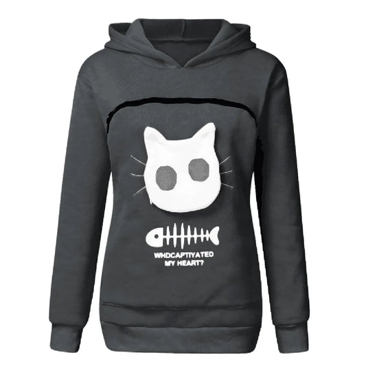 Gray Fish Print High Quality Sweatshirt Cat Dog Lovers Hoodies Kangaroo Pet Paw Ears Cuddle Pouch Pullovers