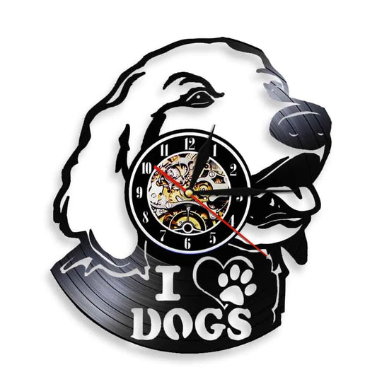 I Love Dog Labrador Head Silhouette 3D Wall Lovely Dog Puppy Vinyl Record (WITHOUT LED) Wall Time Clock Unique Gift For Dog Lovers