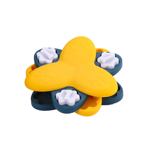 Yellow interactive slow puzzle feeder pet toy bowl for dogs and cats by TrendyPet's Zone, designed to challenge and entertain pets.