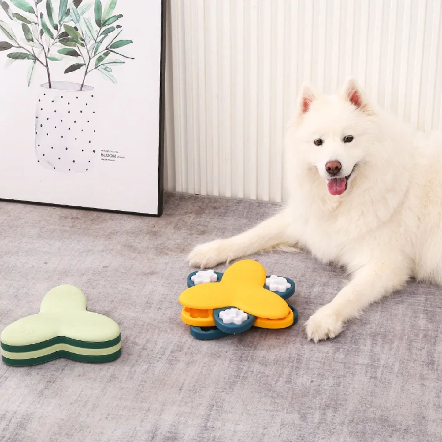Green interactive slow puzzle feeder pet toy bowl for dogs and cats by TrendyPet's Zone, designed to challenge and slow feeding.