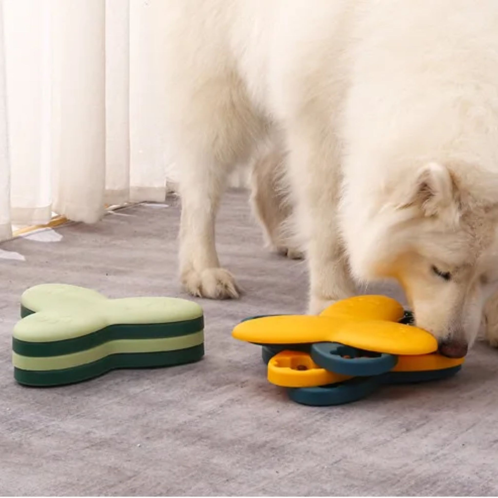 Green interactive slow puzzle feeder pet toy bowl for dogs and cats by TrendyPet's Zone, designed to engage and slow feeding.