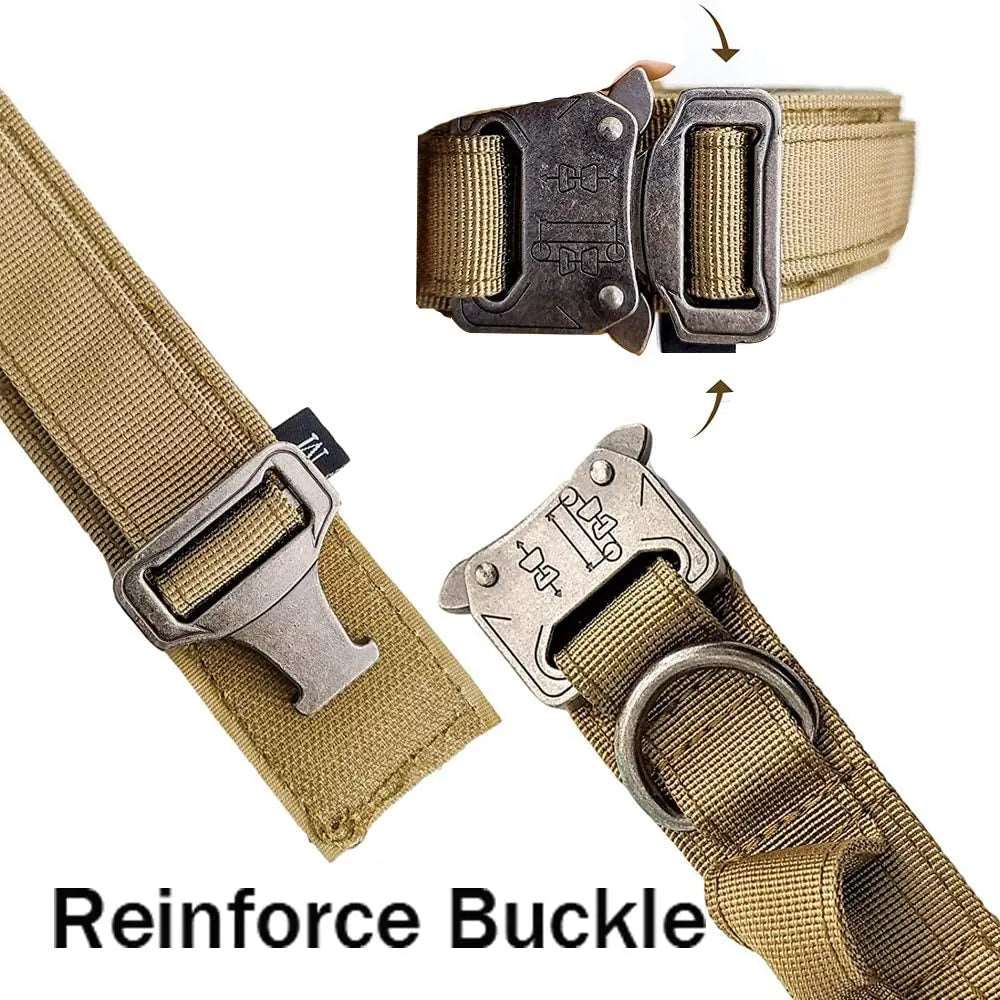 Khaki Durable Tactical Dog Collar Leash Set Military Pet Collars Heavy Duty For Dogs Training Accessories - TrendyPet's Zone
