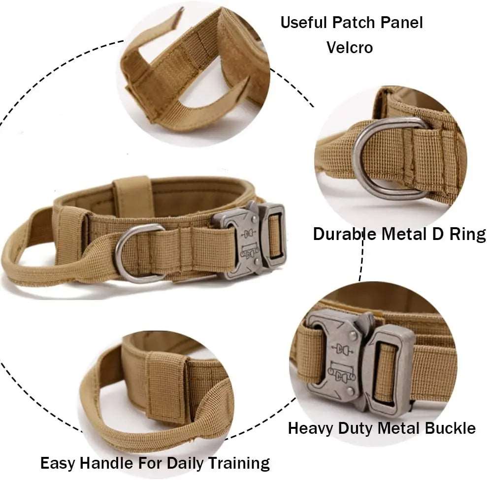 Khaki Durable Tactical Dog Collar Leash Set Military Pet Collars Heavy Duty For Dogs Training Accessories - TrendyPet's Zone