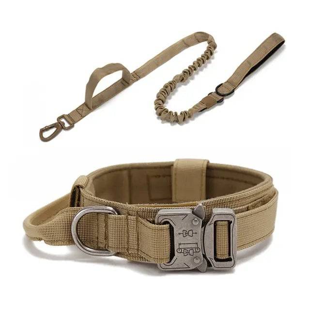 Khaki Durable Tactical Dog Collar Leash Set Military Pet Collars Heavy Duty For Dogs Training Accessories - TrendyPet's Zone