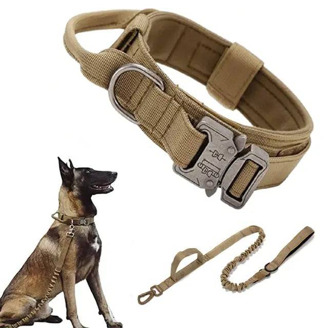 Khaki Durable Tactical Dog Collar Leash Set Military Pet Collars Heavy Duty For Dogs Training Accessories - TrendyPet's Zone