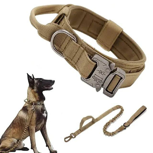 Khaki Durable Tactical Dog Collar Leash Set Military Pet Collars Heavy Duty For Dogs Training Accessories - TrendyPet's Zone