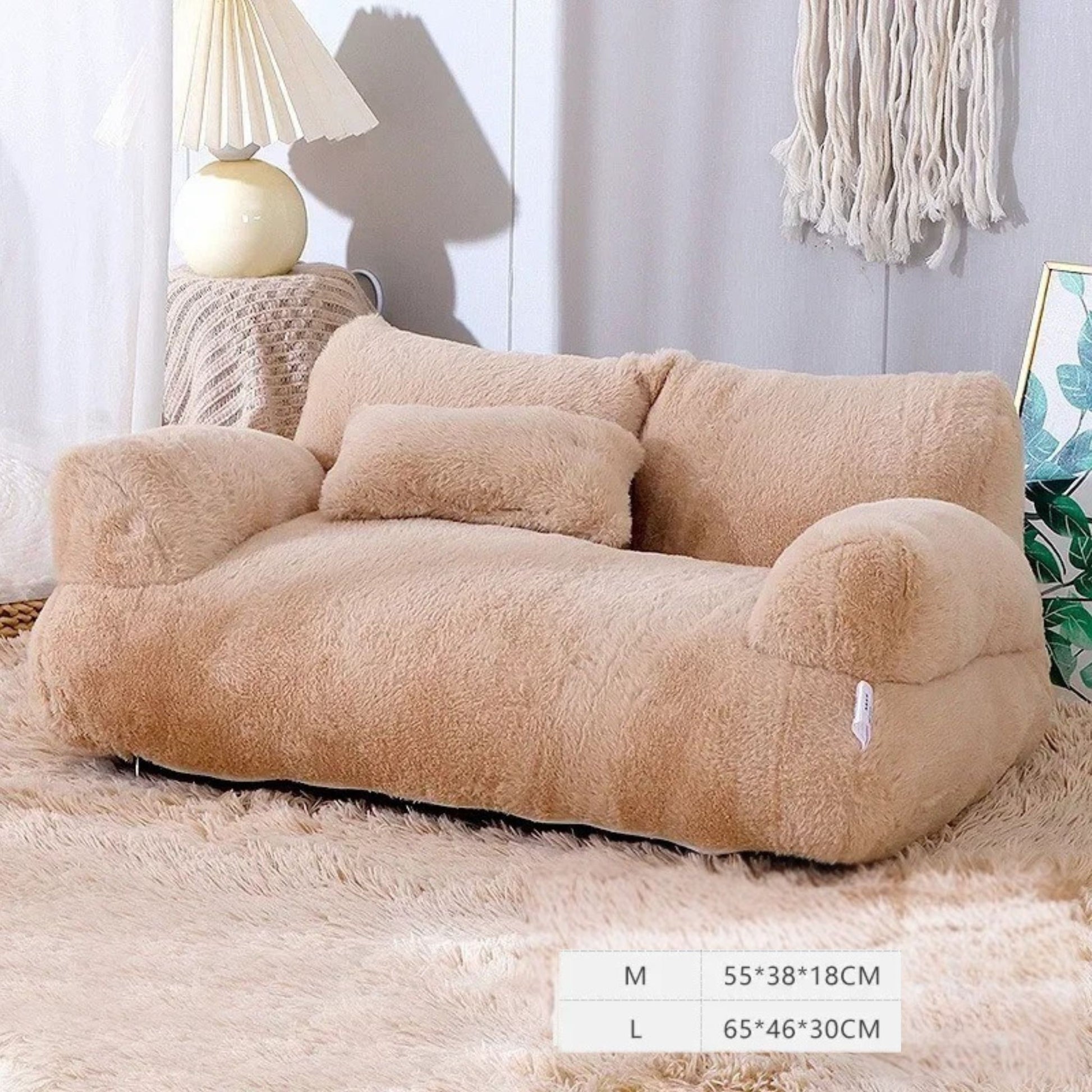 Khaki Luxury Cat Bed Couch Plush Winter Warm Pet Nest - TrendyPet's Zone