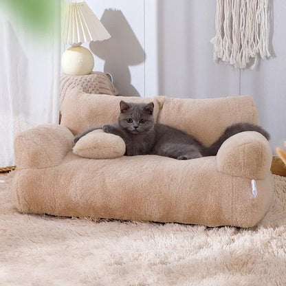 Khaki Luxury Cat Bed Couch Plush Winter Warm Pet Nest - TrendyPet's Zone
