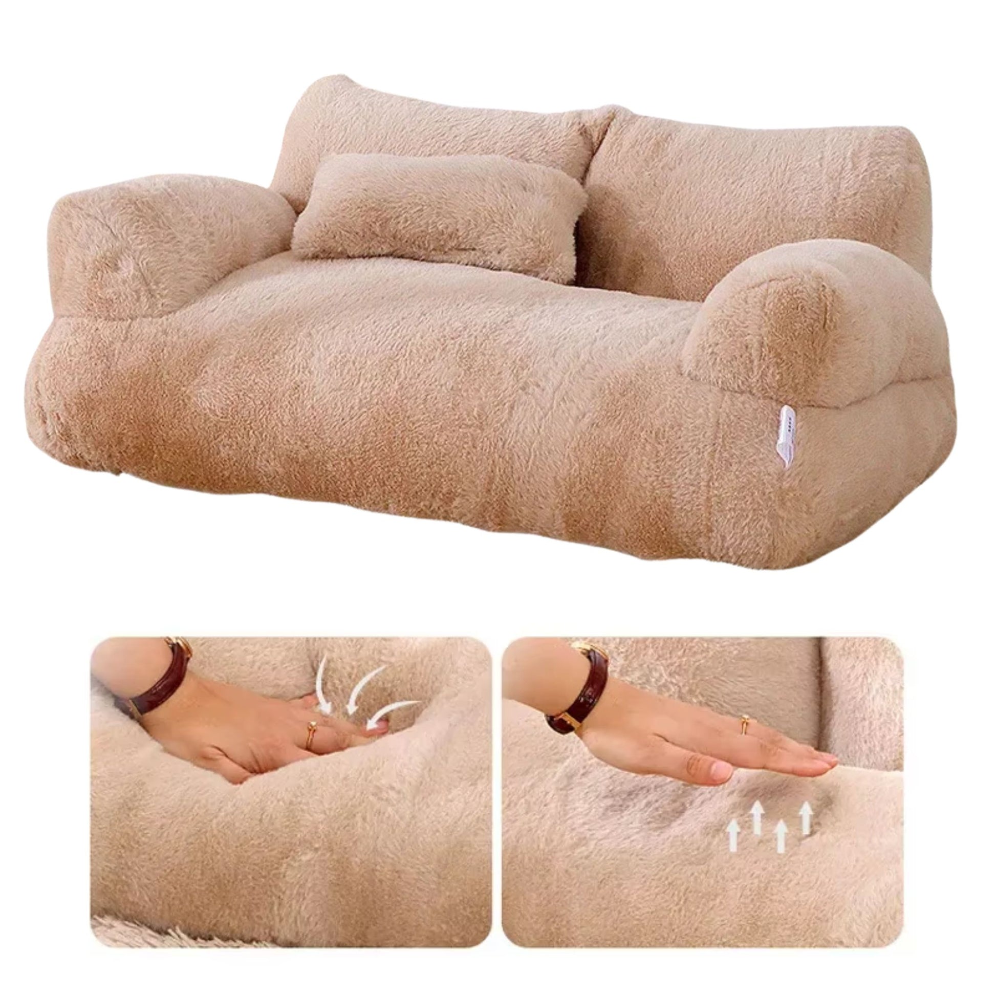 Khaki Luxury Cat Bed Couch Plush Winter Warm Pet Nest - TrendyPet's Zone