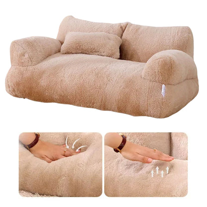 Khaki Luxury Cat Bed Couch Plush Winter Warm Pet Nest - TrendyPet's Zone