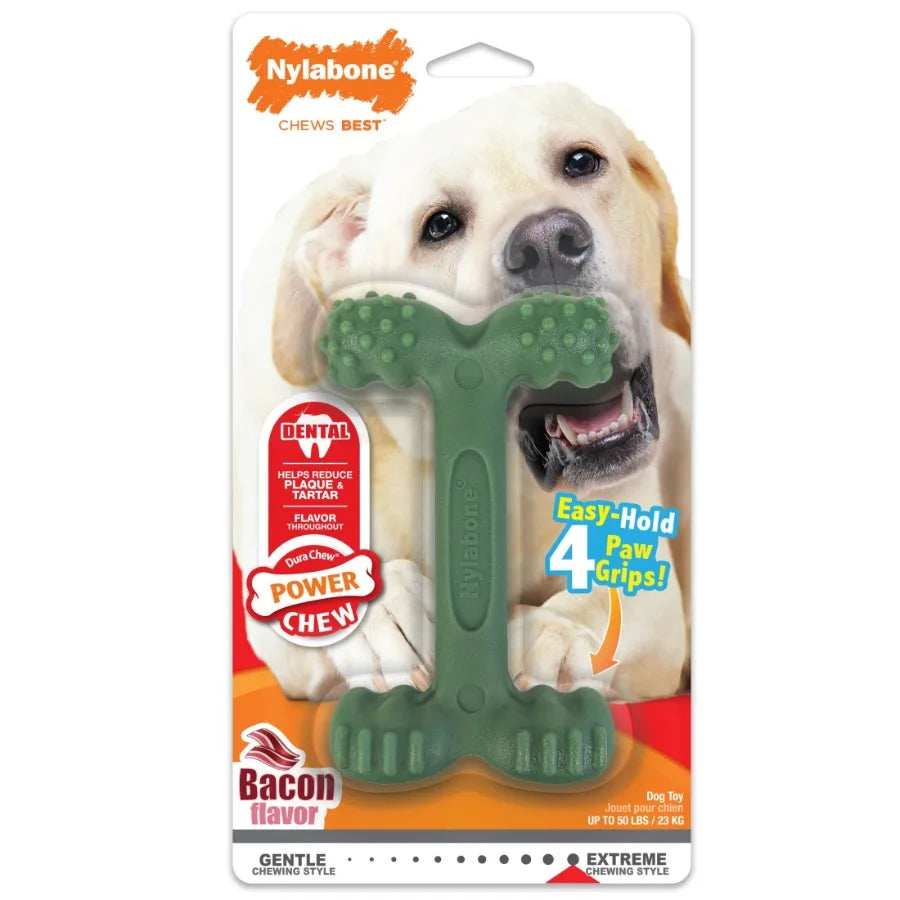 Large Power Chew Dental Toy for Dogs Nylabone EasyHold & Bacon Flavor TrendyPet's Zone