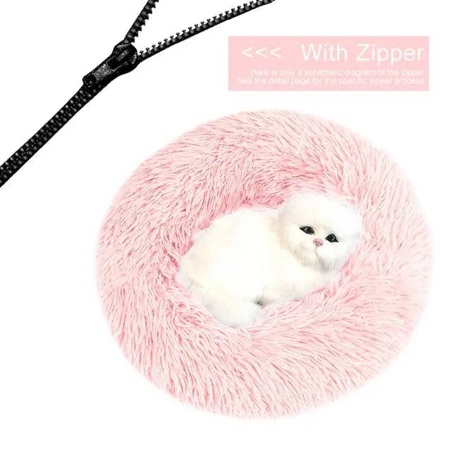Light Pink Detachable Dog & Cat Bed With Zipper Round Mat Thicken Plush - TrendyPet's Zone