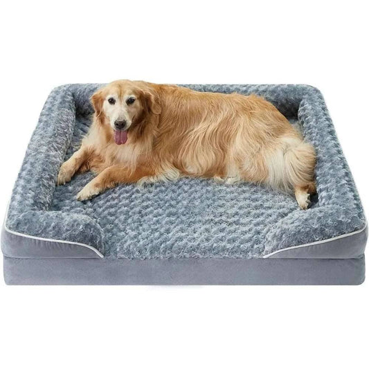Light Gray Bolster Dog Bed with Waterproof Lining & Non-Skid Bottom, Washable, Orthopedic Egg Foam Couch TrendyPet's Zone