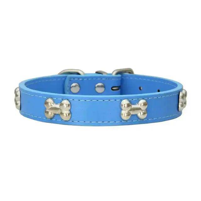 Navy Blue Pet Dog Collar Bone Leather Durable Pet Supplies Accessories Neck Strap Collar for Dog Puppy Pug Collars for Small Large Dogs - TrendyPet's Zone