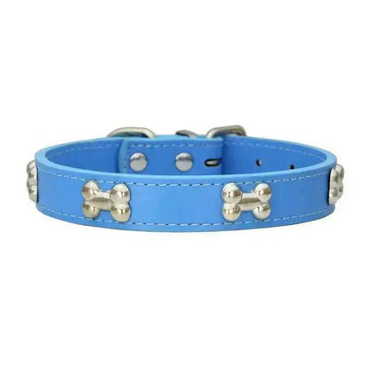 Navy Blue Pet Dog Collar Bone Leather Durable Pet Supplies Accessories Neck Strap Collar for Dog Puppy Pug Collars for Small Large Dogs - TrendyPet's Zone